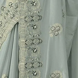 Odette Sea Green Georgette Embroidered Saree With Unstitched Blouse image 4