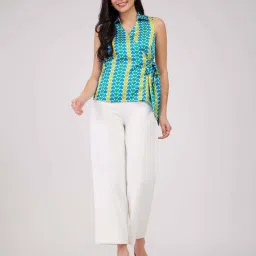 Fablestreet Blue & Yellow Printed Wrap Top image 4