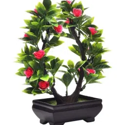 Foliyaj Multicolor Plastic Artificial U Shaped Bonsai Tree With Leaves And Roses image 3