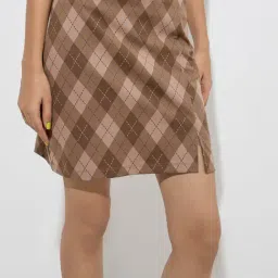 Nuon by Westside Beige Checks Printed High-Rise Skirt-image-62