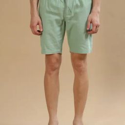Bushirt Green Linen Regular fit Solid Shorts-picture-10