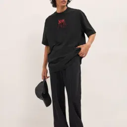 The Bear House Black Cotton Printed Relaxed Fit Oversize T-Shirt-picture-46