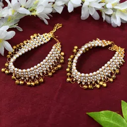 JOHARKAMAL Gold-Plated Artificial Stones Studded & Beaded Anklets-picture-39