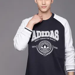 ADIDAS Originals Men Navy Blue & Grey Brand Logo Printed Sweatshirt-picture-32