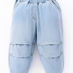 Little Kangaroos 100% Cotton Denim Woven Full Length Solid Color Jeans with Cut & Sew Design - Light Blue-picture-14