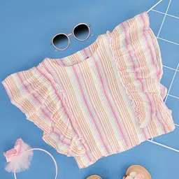 Pantaloons Junior Rayon Sleeveless Frill Detailed Striped Top - Pink-picture-14