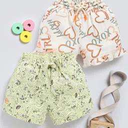 Biskid Sinker Pack Of 2 Floral & Hearts Printed Shorts - Beige Brown & Lemon-image-15
