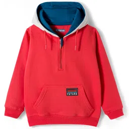 Pine Kids Cotton Knit Full Sleeves Hooded Sweatshirt With Patch Detailing & Kangaroo Pockets - Dark Orange-picture-11