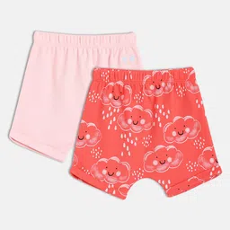 MINI KLUB Cotton Knit Pack Of 2 Clouds Printed & Sunglasses Embroidered Shorts - Pink & Red-picture-40
