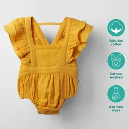 Greendeer 100% Softner Washed Muslin Cotton Woven Sleeveless Frill Detailed Onesie - Yellow-image-93