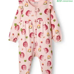 Babyoye 100% Cotton Knit Eco Jiva Finish Full Sleeves Romper with Hedgehog Print - Pink-picture-25