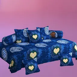 WELLNEST Set Of 8 Blue & Black Heart Printed Diwan Set image 1