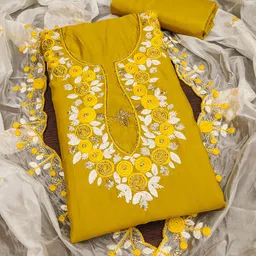 SAINOOR Embroidered Pure Silk Semi-Stitched Dress Material-picture-23