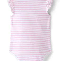 Doodle Poodle 100% Cotton Frill Sleeves Stripes & Bunny Printed Onesie - Pink image 2