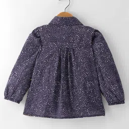 Hugsntugs Full Sleeves Dots Printed & Frilled Layers Detailed Top With Contrast Overlock Edging - Navy Blue image 3