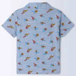 Milou Cotton Half Sleeves Animals Printed Bio Washed Shirt - Blue image 3