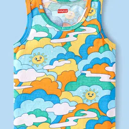 Babyhug 100 % Cotton Knit Sleeveless Sando with Sky Print & Stripes Pack of 2 - Multicolor image 2