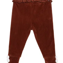 MINI KLUB Cotton Blend Self Designed Pompom Embellished Leggings - Brown image 3