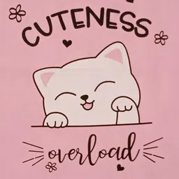 Snowflakes Half Sleeves Cat Printed Tee - Pink image 4