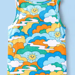 Babyhug 100 % Cotton Knit Sleeveless Sando with Sky Print & Stripes Pack of 2 - Multicolor image 3