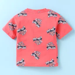 CUCUMBER Sinker Knit Half Sleeves Shorts Night Suit With Skateboard Print - Light Red image 3