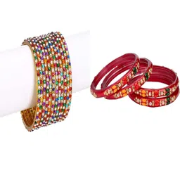 SOMIL Set Of 16 Multi Alloy Artificial Stones and Beads Antique Bangles-picture-21