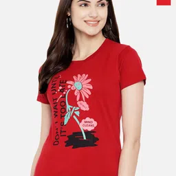 Dreambe Women Pack Of 2 Graphic Printed Round Neck Cotton T-shirts-picture-24