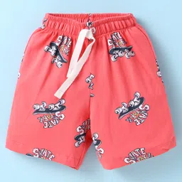 CUCUMBER Sinker Knit Half Sleeves Shorts Night Suit With Skateboard Print - Light Red image 4