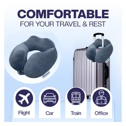 Billebon Premium Neck Pillow Grey Fibre Filled Travel Pillow with Eye Mask image 4