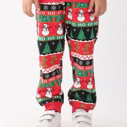Anthrilo Fleece Knit Christmas Theme Snowman & Gift Printed Winter Joggers - Red image 5