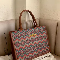 LIKE STYLE Geometric Colourblocked Structured Tote Bag image 5