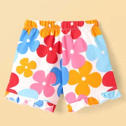 Honeyhap Premium 100% Cotton Knit Half Sleeves Co-ords Shorts Night Suit with Bio Finish & Floral Print - Bright White image 5