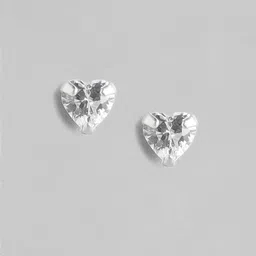 Zavya Rhodium-Plated Silver-Toned 925 Sterling Silver Heart-Shaped Studs image 2