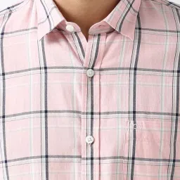 Peter England Pink Cotton Slim Fit Checks Shirt image 4