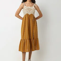 Vero Moda Mustard Embroidered A Line Dress image 4