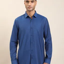 Turtle Blue Cotton Regular Fit Self Design Formal Shirt image 4