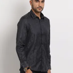 Turtle Black Polycotton Slim Fit Jacquard Formal Shirt image 4
