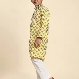 Pro-Ethic Style Developer Boys Yellow & White Embroidered Full Sleeves Kurta with Pyjamas image 4