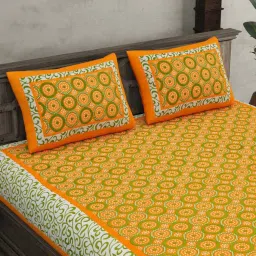 JaipurFabric Yellow 100% Pure Cotton 120 TC Double Bedsheet with 2 Pillow Covers image 4