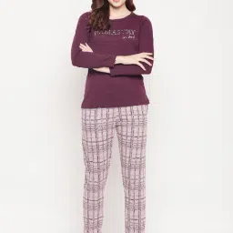 Madame M Secret Purple Cotton Printed Night Suit-image-7
