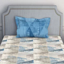 Spaces Atrium Blue 100% Cotton 144 TC Single Bedsheet with 1 Pillow Cover image 4