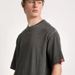 The Bear House Black Cotton Regular Fit Self Pattern T-Shirt image 4