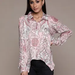 Label Ritu Kumar Pink Satin Printed Asymmetric Satin Shirt image 4
