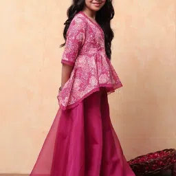 Biba Girls Pink Printed Kurta set image 4