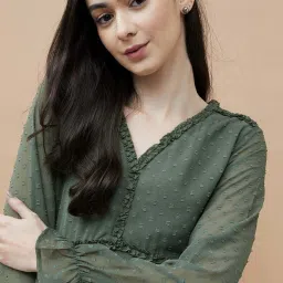 Fame Forever by Lifestyle Green Self Pattern A-Line Dress image 4