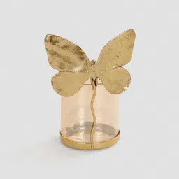 Pure Home and Living Gold & Glass Butterfly Ribbed Votive Holder image 4