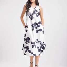Fablestreet White & Black Floral Print A Line Dress-picture-49