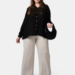 VIRGIO Black Relaxed Fit Solid Shirt image 4