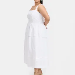 VIRGIO White Flared Fit Solid Dress image 4