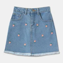 R&B Kids Dark Blue Embroidery Regular Fit Denim Skirt image 1